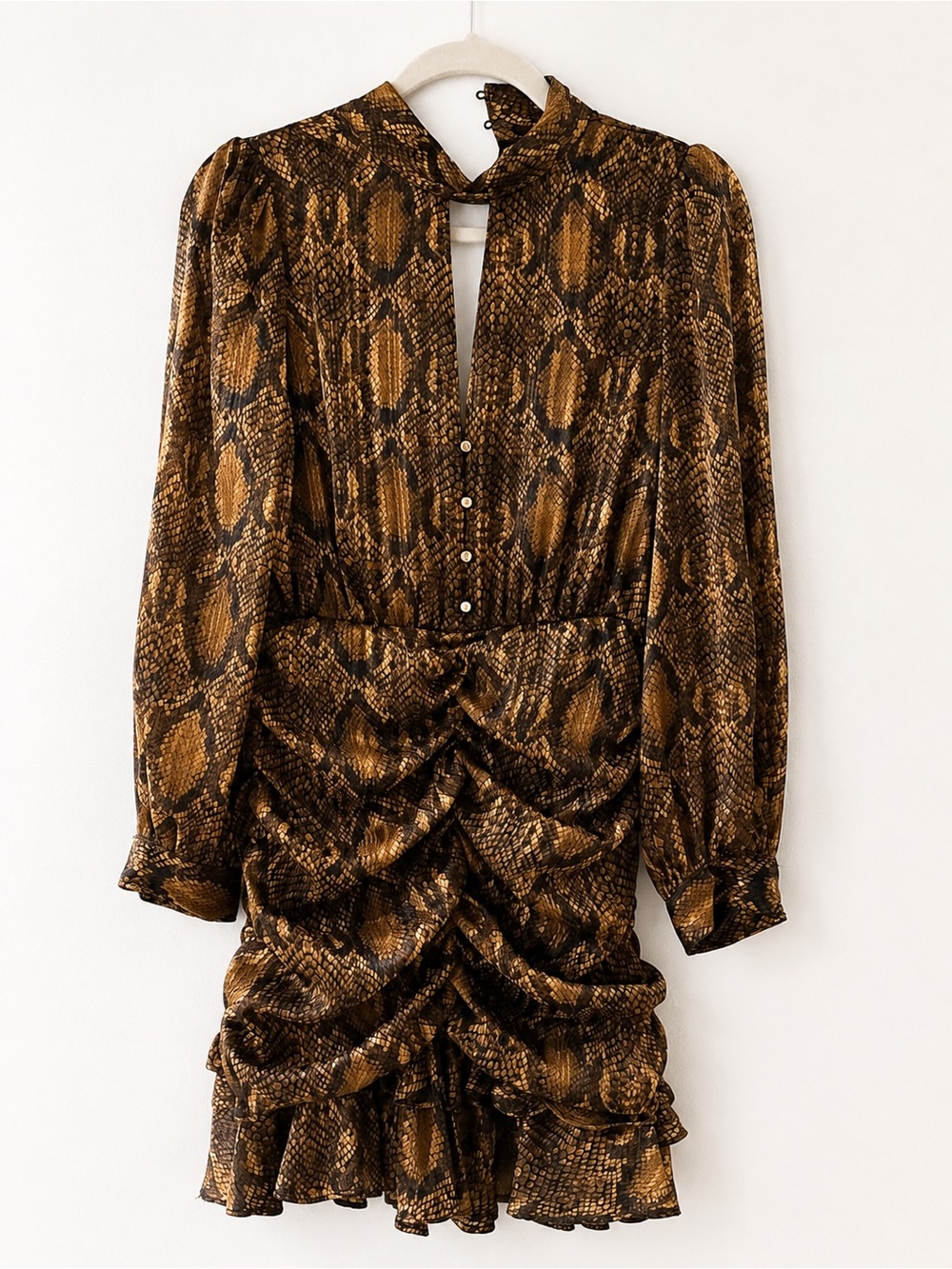 Zara Brown Snake-Print Ruched Long-Sleeve Mini Dress - Picture 1 of 1